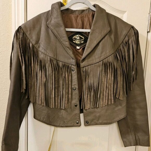Vintage Western Leather Fringe Jacket Size Lg Cowgirl Cowboy Festival Motorcycle - Picture 3 of 16